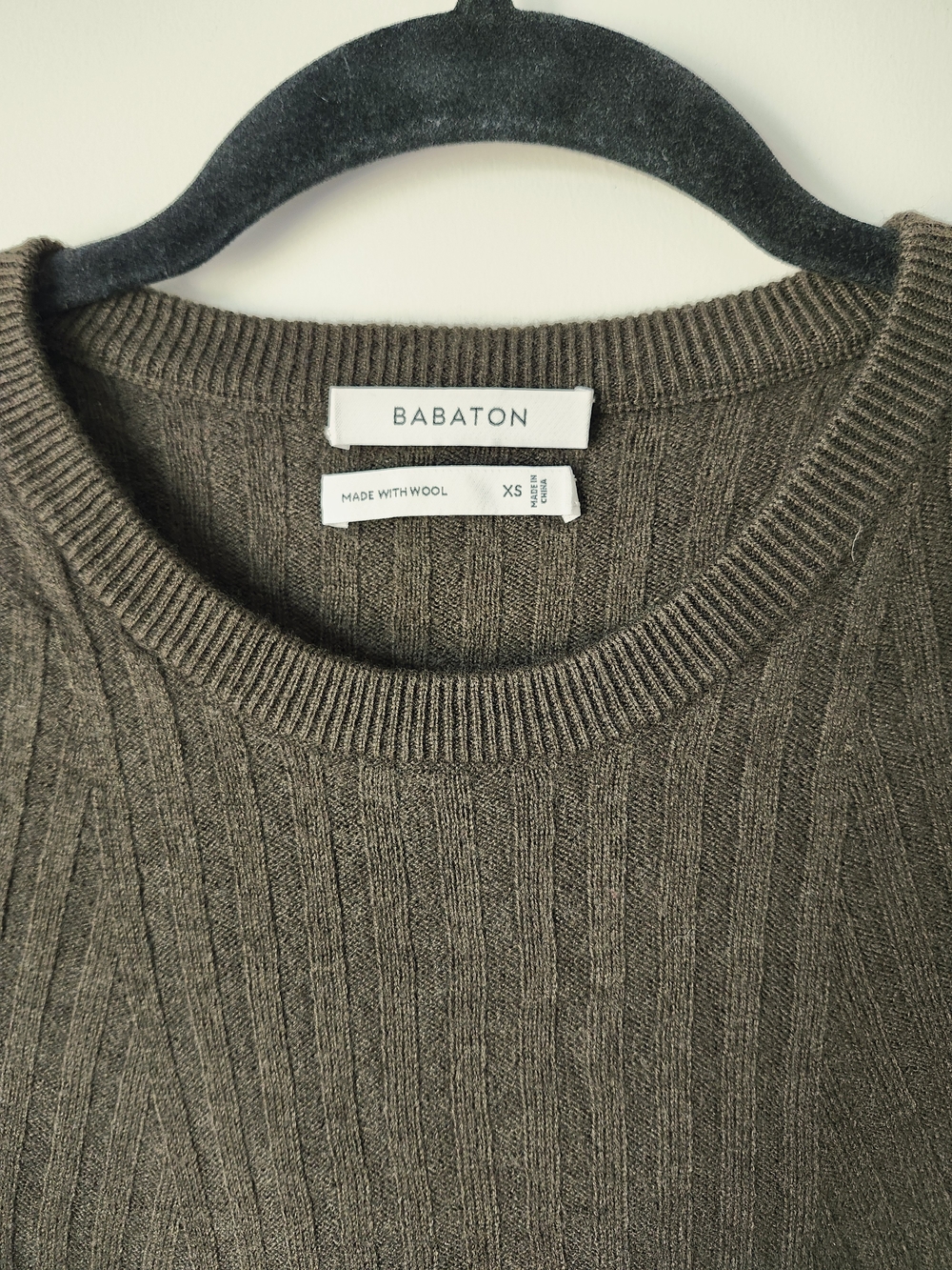 ARITZIA BABATON Olive Green Wool Linen Blend Ribbed Long-Sleeve Crewneck Top - Picture 7 of 7